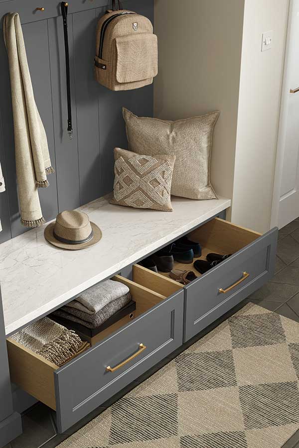 White and Gray Laundry Room and Mudd Room - Homecrest Cabinetry