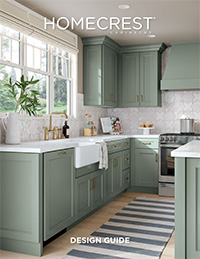 brochure cover with green kitchen cabinetry