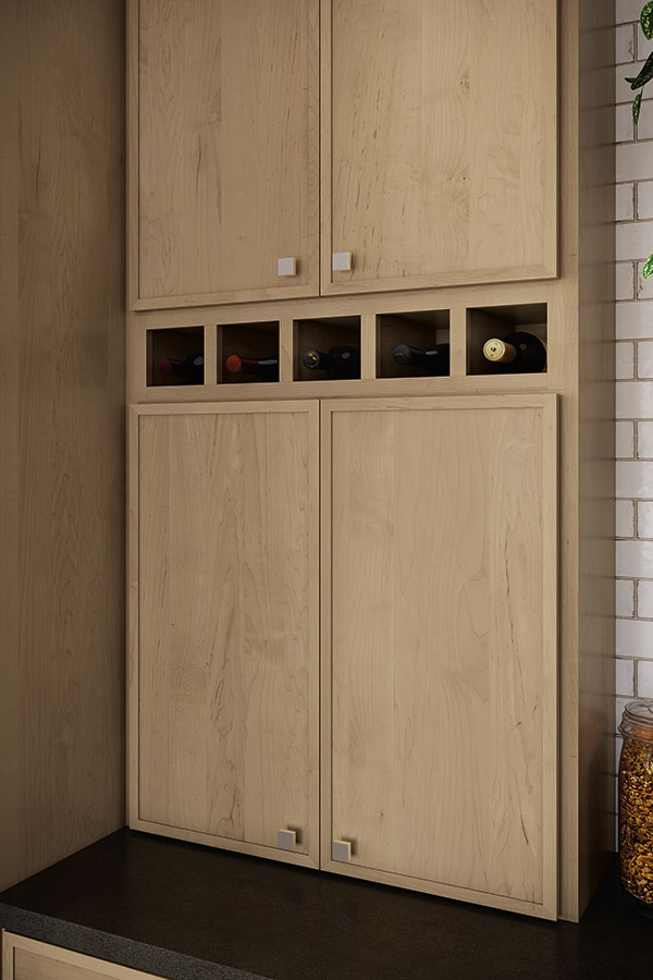 wall wine cubby in light natural wood